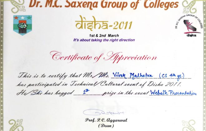 Disha-Website-Presentation-Award - Vivek Malhotra