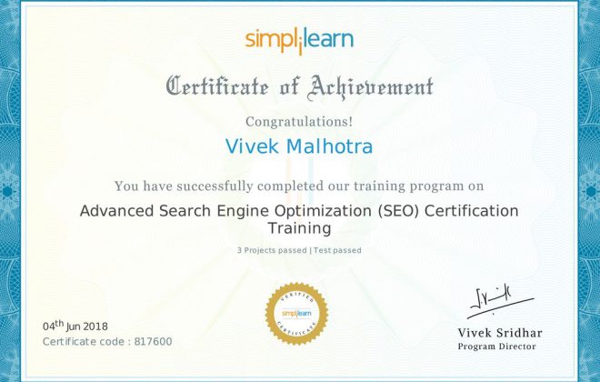 Simplilearn-Advance-Search-Engine-Optimization-Certification - Vivek Malhotra