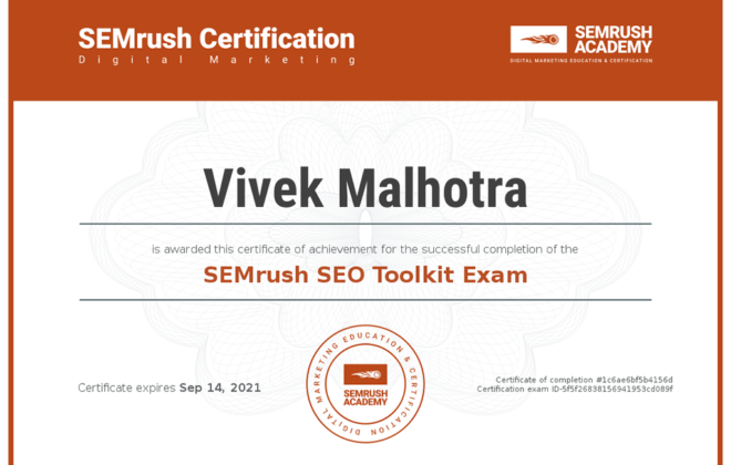 SEMRush SEO Toolkit Certification