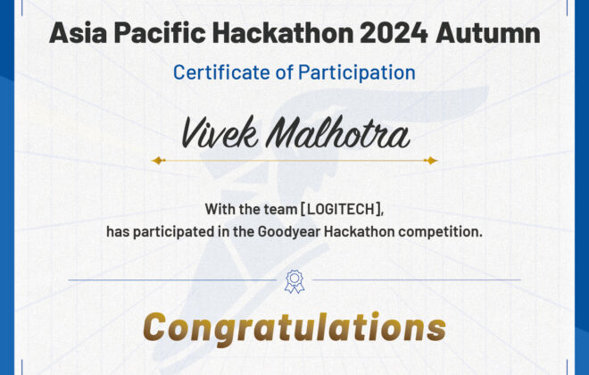 Goodyear Hackathon Oct'24 Certification of Participation—Vivek Malhotra